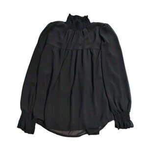 Boohoo Black Ruffled High Neck Sheer Blouse‎ Size 6 Lined Dressy Top